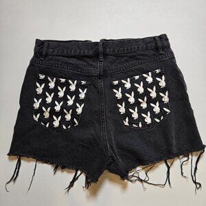 Playboy By Pacsun Womens 28 High Rise Button Fly Black Jean Hot Shorts Distress